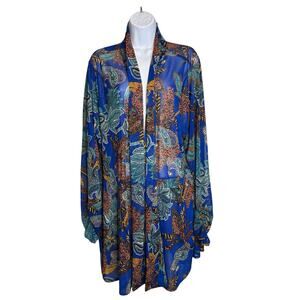 Susan Graver Women's Blue Paisley Sheer Kimono Cardigan Size 3X Art To Wear Boho